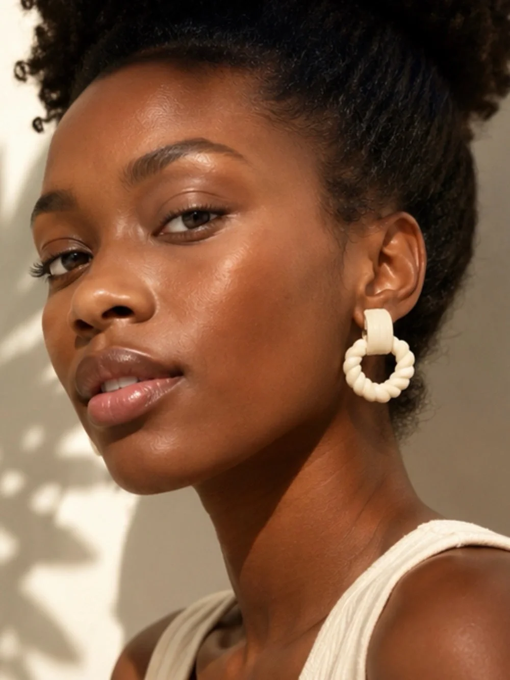 NWT Cream Textured Statement Drop Earrings | Modern Twisted Hoop
